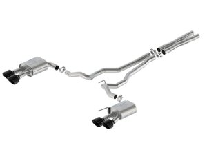 Ford Mustang Performance Exhaust - Ford Racing - Cat-Back, Sport, Non-Active, Valance, Quad 5 in. Black Chrome Plated Stainless Steel Tips, 304 Stainless Steel - Black - 2024+ Ford Mustang Performance Exhaust - Ford Racing - Cat-Back, Sport, Non-Active, Valance, Quad 5 in. Black Chrome Plated Stainless Steel Tips, 304 Stainless Steel - Black - 2024+